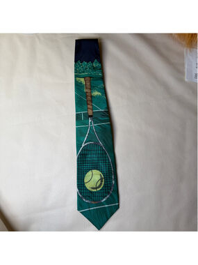 Roberto Cellini Tennis Tie Racket Ball Green Court Novelty Mens Necktie